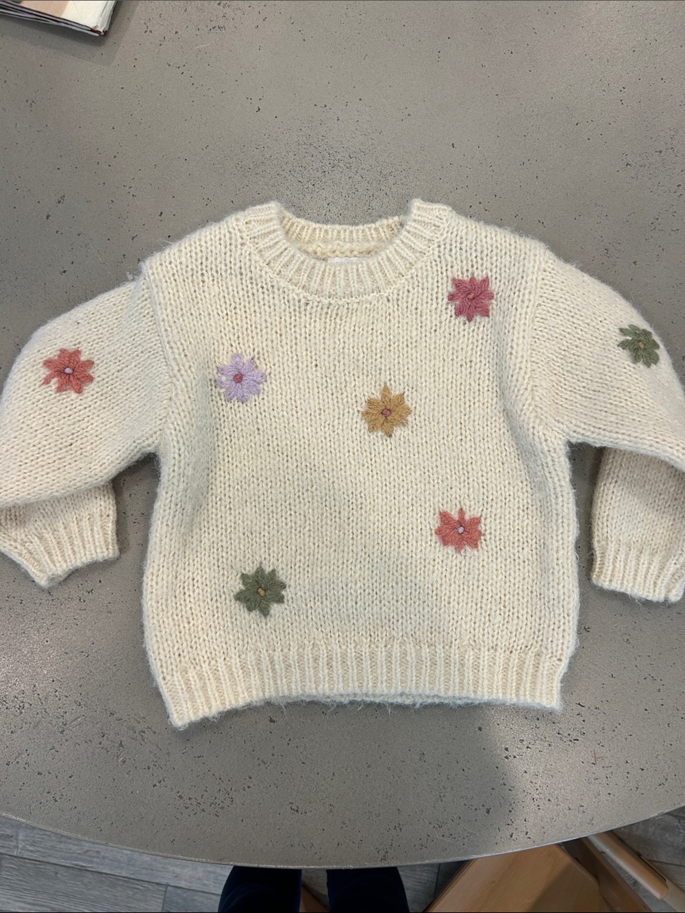 Zara 18-24M Cream Floral Appliqué thick Knit Sweater
